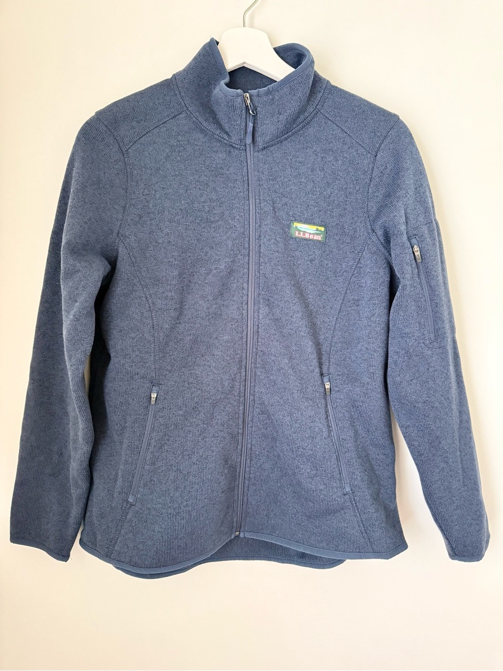 LL Bean Sweater Fleece Zip Jacket Nautical Navy MP Medium Petite NEW